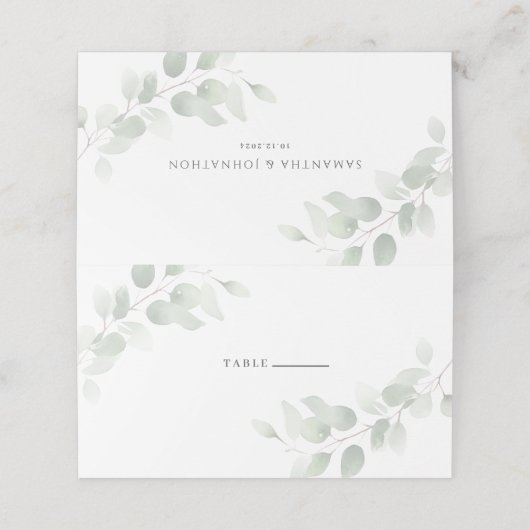 Elegant Eucalyptus Greenery Wedding Platzkarte (Außenseite Aufgefaltet)