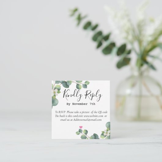Elegant Eucalyptus Greenery Wedding QR Code Card Begleitkarte (Stehend Vorderseite)