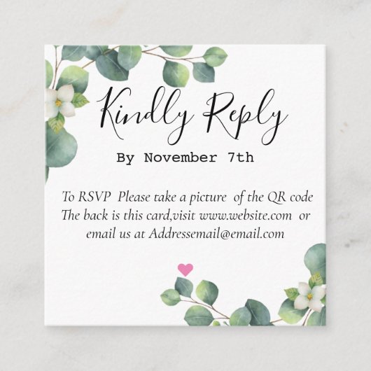 Elegant Eucalyptus Greenery Wedding QR Code Card Begleitkarte (Vorderseite)