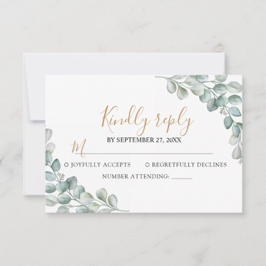 Elegant Eucalyptus Greenery Wedding RSVP Karte (Vorderseite)