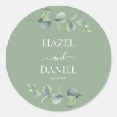 Elegant Eucalyptus Greenery Wedding Runder Aufkleber (Vorderseite)