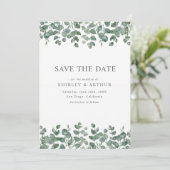 Elegant Eucalyptus Greenery Wedding Save The Date (Stehend Vorderseite)