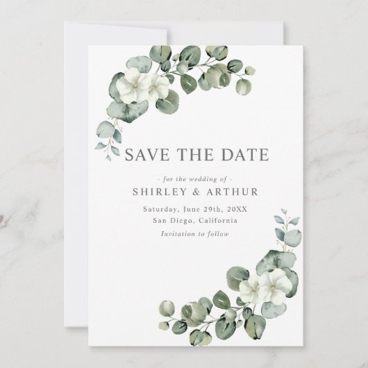 Elegant Eucalyptus Greenery Wedding Save The Date (Vorderseite)