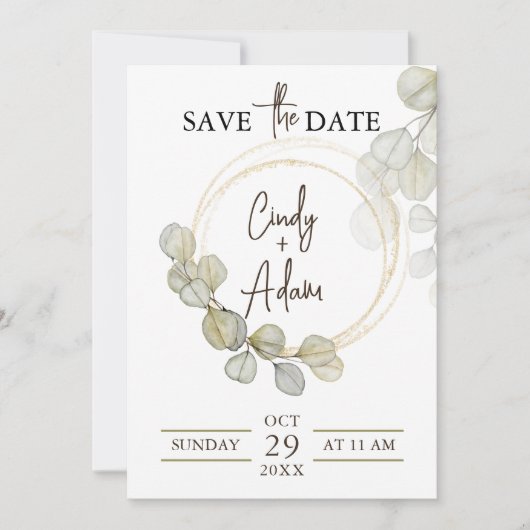 Elegant Eucalyptus Greenery Wedding Save The Date (Vorderseite)