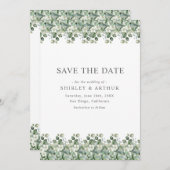 Elegant Eucalyptus Greenery Wedding Save The Date (Vorne/Hinten)