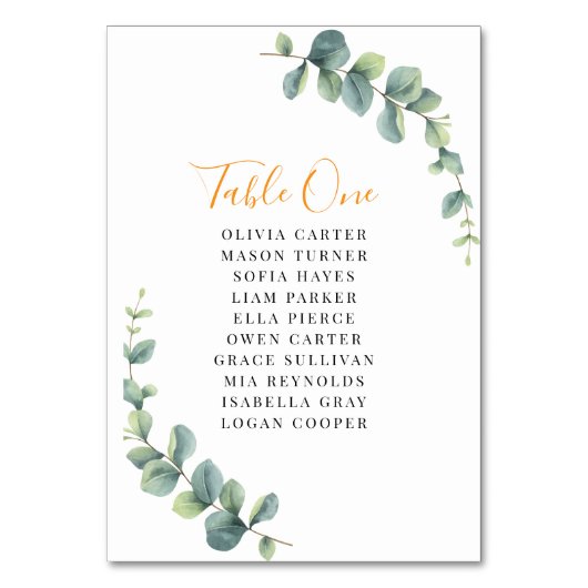 Elegant Eucalyptus Greenery Wedding Tischnummer (Vorderseite)