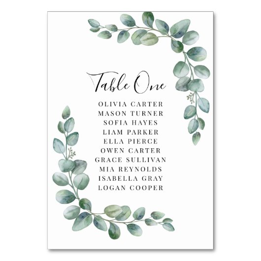 Elegant Eucalyptus Greenery Wedding  Tischnummer (Rückseite)