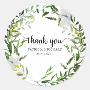 Elegant Eucalyptus Greenery Wedding Vielen Dank Runder Aufkleber