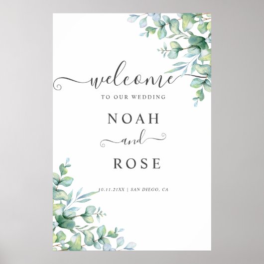 Elegant Eucalyptus Greenery Wedding Welcome Sign Poster (Vorne)