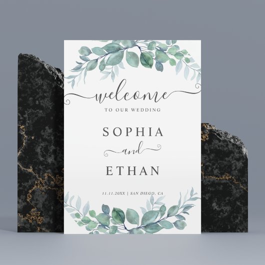Elegant Eucalyptus Greenery Wedding Welcome Sign Poster