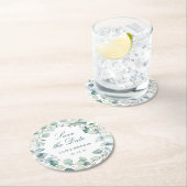 Elegant Eucalyptus Greenery Wreath Save the Date Runder Pappuntersetzer (Vor Ort)