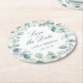 Elegant Eucalyptus Greenery Wreath Save the Date Runder Pappuntersetzer (Angewinkelt)
