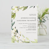 Elegant Eucalyptus Greenery Wreath Wedding Einladung (Stehend Vorderseite)