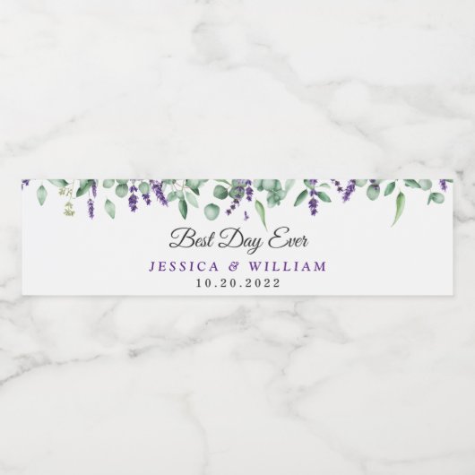 Elegant Eucalyptus Lavender Best Day Ever Wasserflaschenetikett (Einzelnes Label)