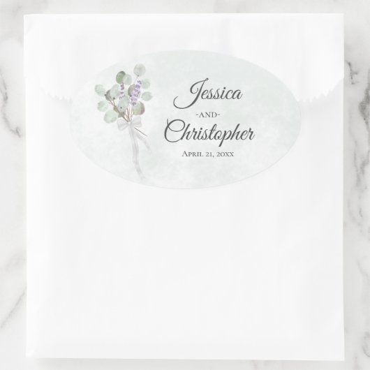 Elegant Eucalyptus & Lavender Bouquet Wedding Ovaler Aufkleber (Tasche)