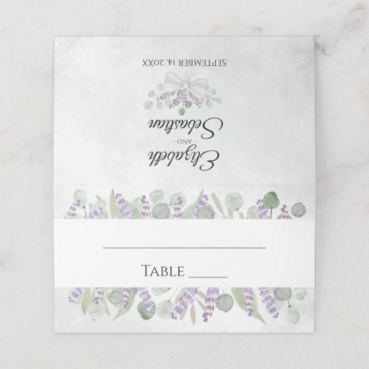 Elegant Eucalyptus & Lavender Rustic Boho Wedding Platzkarte (Außenseite Aufgefaltet)