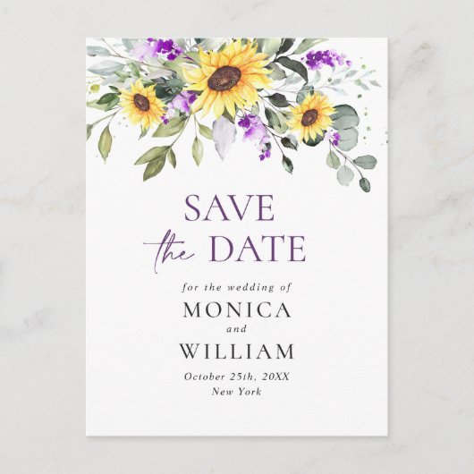 Elegant Eucalyptus Lavender Wedding Save the Date Postkarte (Vorderseite)