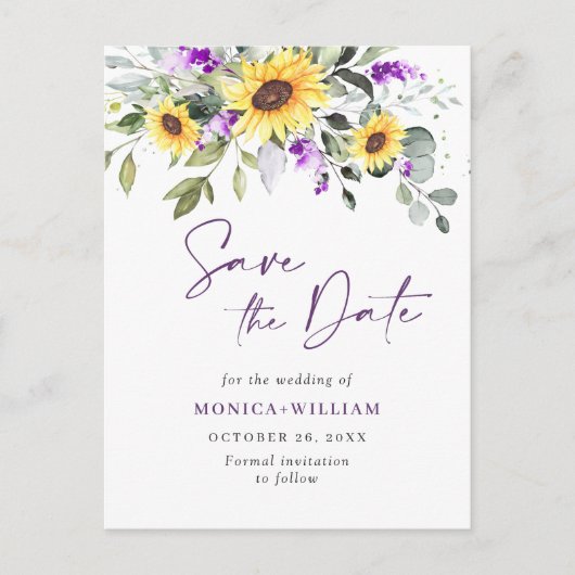 Elegant Eucalyptus Lavender Wedding Save the Date Postkarte (Vorderseite)