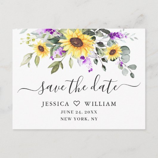Elegant Eucalyptus Lavender Wedding Save the Date Postkarte (Vorderseite)