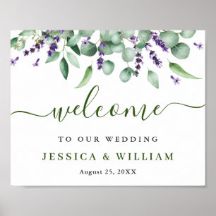 Elegant Eucalyptus Lavender Wedding Welcome Poster