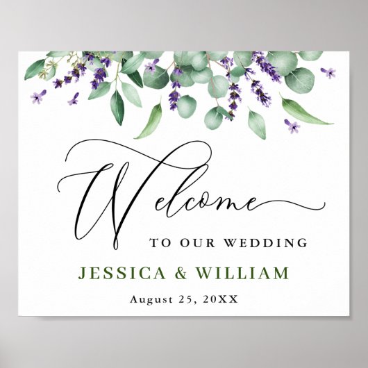 Elegant Eucalyptus Lavender Wedding Welcome Poster (Vorne)