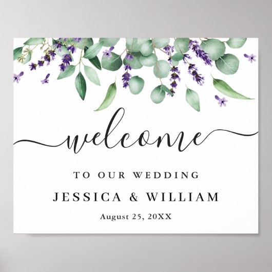 Elegant Eucalyptus Lavender Wedding Welcome Poster (Vorne)