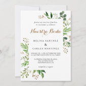 Elegant Eucalyptus Leaf Greenerity Spanish Wedding Einladung (Vorderseite)