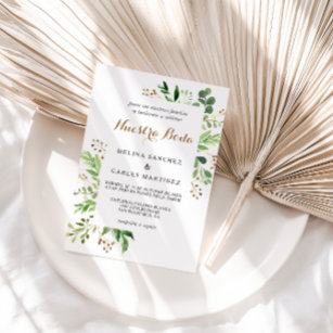 Elegant Eucalyptus Leaf Greenerity Spanish Wedding Einladung