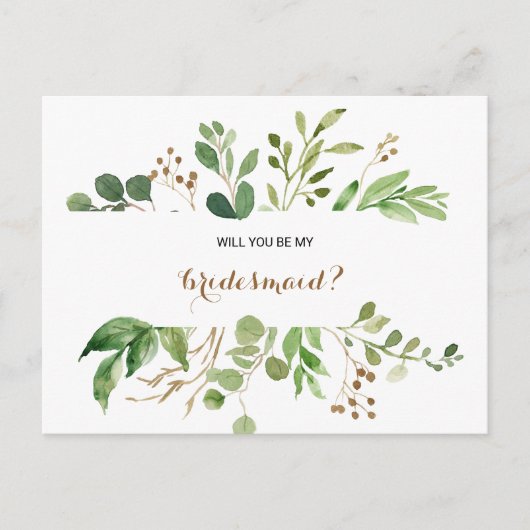 Elegant Eucalyptus Leaf Greenery Bridesmaid Einladungspostkarte (Vorderseite)