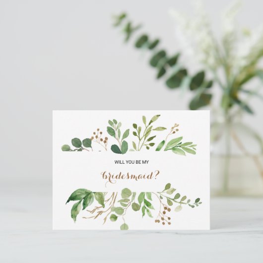 Elegant Eucalyptus Leaf Greenery Bridesmaid Einladungspostkarte (Stehend Vorderseite)