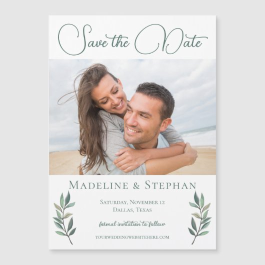 Elegant Eucalyptus Leaf Save the Date Foto Magnet (Vorderseite)