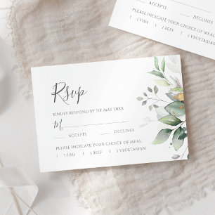 Elegant Eucalyptus Leaves Greenery Gold Wedding RSVP Karte