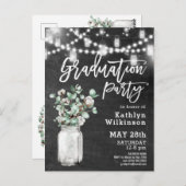 Elegant Eucalyptus Mason Jar Abschluss Einladung Postkarte (Vorne/Hinten)