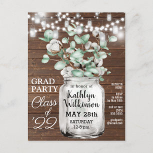 Elegant Eucalyptus Mason Jar GRAD Foto Einladung Postkarte