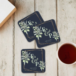 Elegant Eucalyptus Monogram Greenerity Wedding Par Rechteckiger Pappuntersetzer