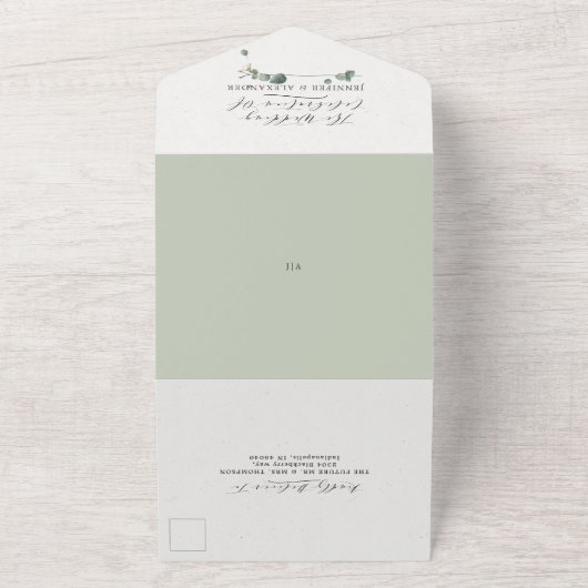 Elegant Eucalyptus Monogram Wedding All In One Einladung (Außenbereich)