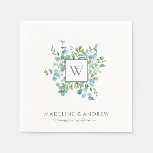 Elegant Eucalyptus Monogram Wedding Serviette (Vorderseite)