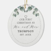 Elegant Eucalyptus Mr & Mrs. First Christmas Keramik Ornament (Links)