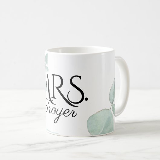 Elegant Eucalyptus Mrs Bride Custom Wedding Kaffeetasse (VorderseiteRechts)