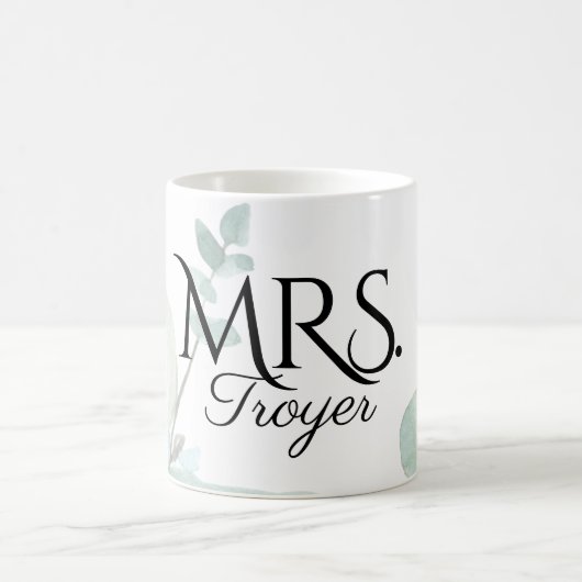 Elegant Eucalyptus Mrs Bride Custom Wedding Kaffeetasse (Mittel)