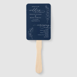 Elegant Eucalyptus Navy Blue Wedding Program Fächer
