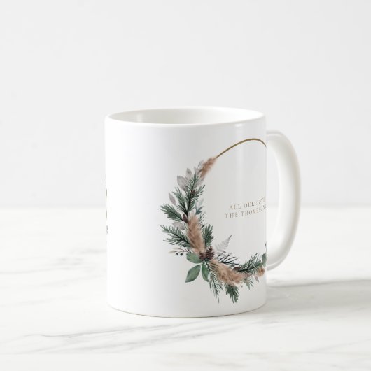 Elegant Eucalyptus Pampas Grass Weihnachtskranz Kaffeetasse (VorderseiteRechts)
