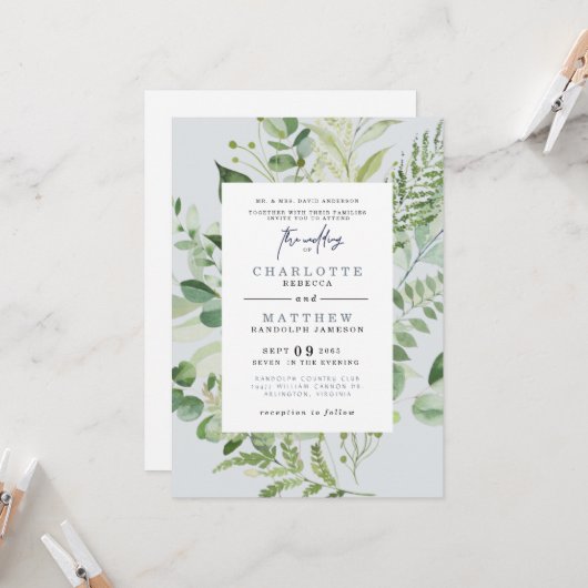 Elegant Eucalyptus Parents Dusty Blue Wedding Inv Einladung (Vorderseite/Rückseite Beispiel)