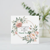 Elegant Eucalyptus Peach Floral Dankeskarte (Stehend Vorderseite)