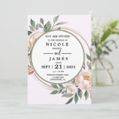 Elegant Eucalyptus Peach Floral Einladung (Stehend Vorderseite)