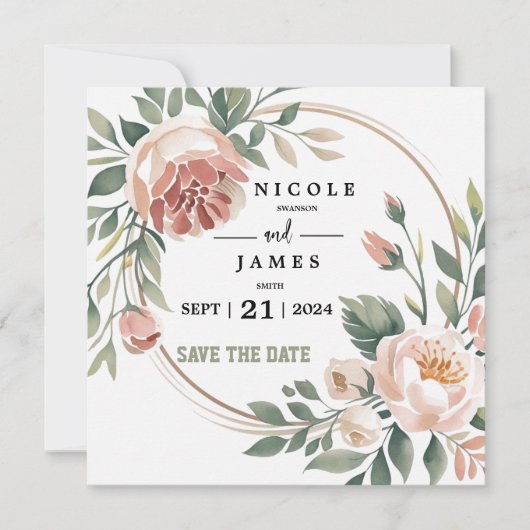 Elegant Eucalyptus Peach Floral Save The Date (Vorderseite)