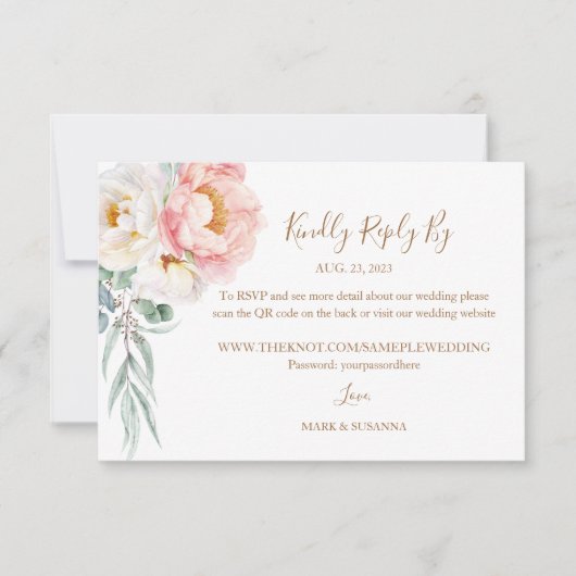 Elegant Eucalyptus Peonies Wedding RSVP (QR-Code) (Vorderseite)