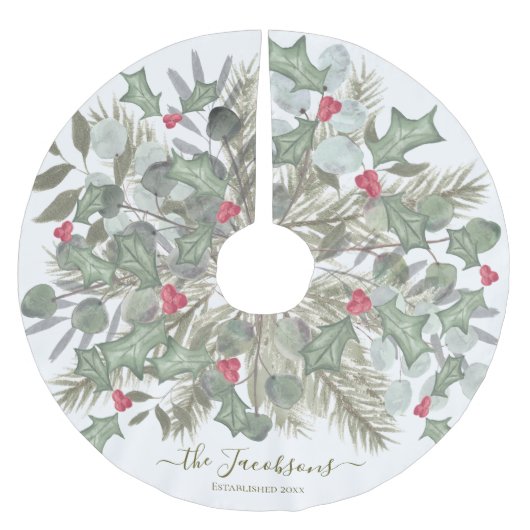 Elegant Eucalyptus Pine und Holly Christmas Polyester Weihnachtsbaumdecke (Vorderseite)