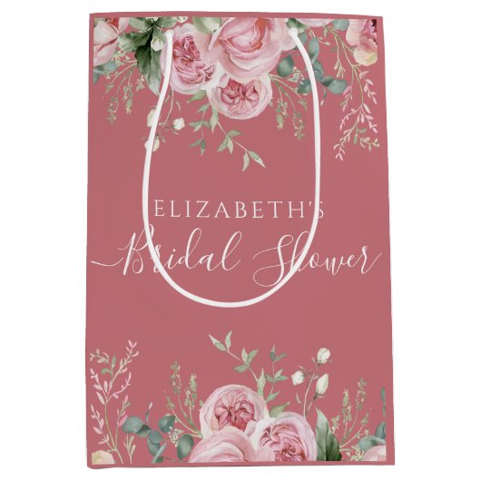 Elegant Eucalyptus & Pink Roses Invite Mittlere Geschenktüte (Vorderseite)