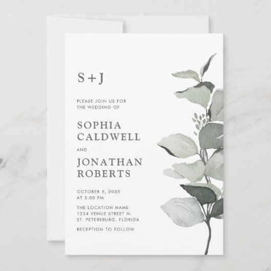 Elegant Eucalyptus QR Code Sage Wedding Einladung (Vorderseite)